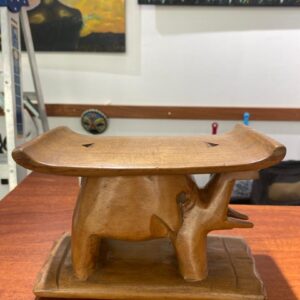 Hand-Carved Brown Wooden Stool